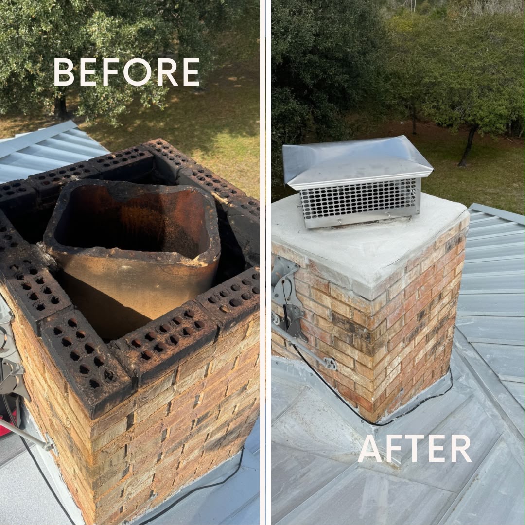 Before and after chimney restoration by Elite Air Duct Cleaning